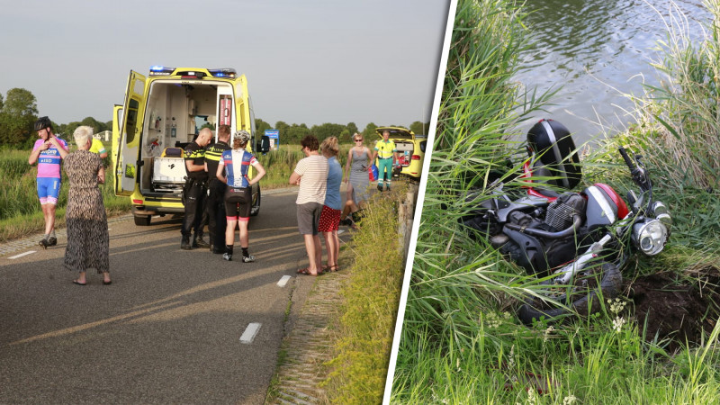 Wielrenner gewond bij frontale botsing met motor op dijk Ursem. Wielrenner gewond bij frontale botsing met motor op dijk Ursem.