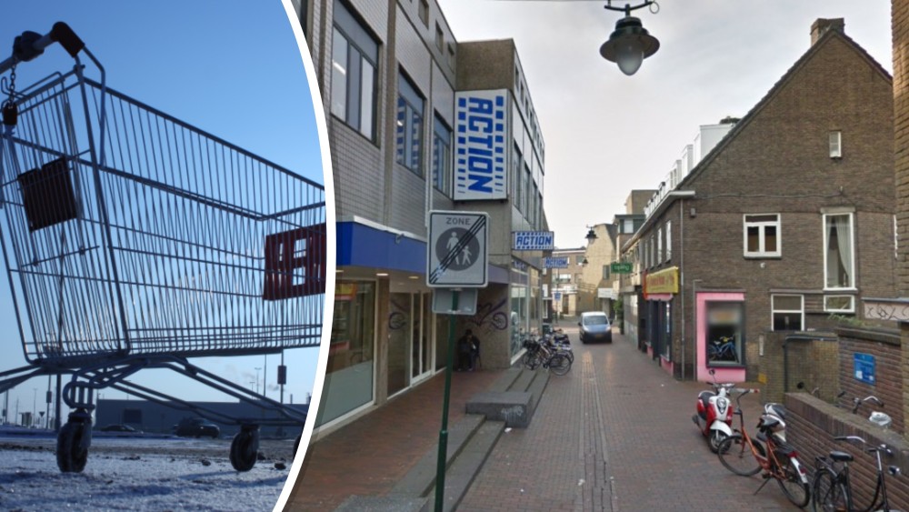 Winkelwagentje van dak geduwd in Hilversum