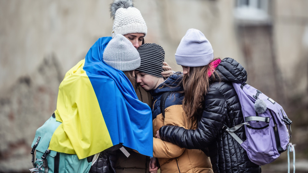 Vluchtelingen Oekraïne stock