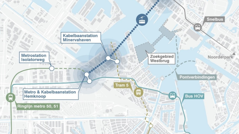 Route kabelbaan over het IJ