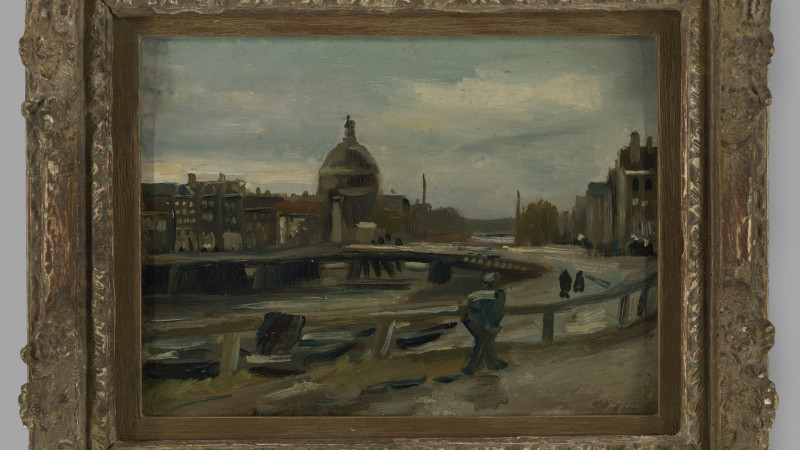 Het schilderij 'Stadsgezicht in Amsterdam' uit 1885