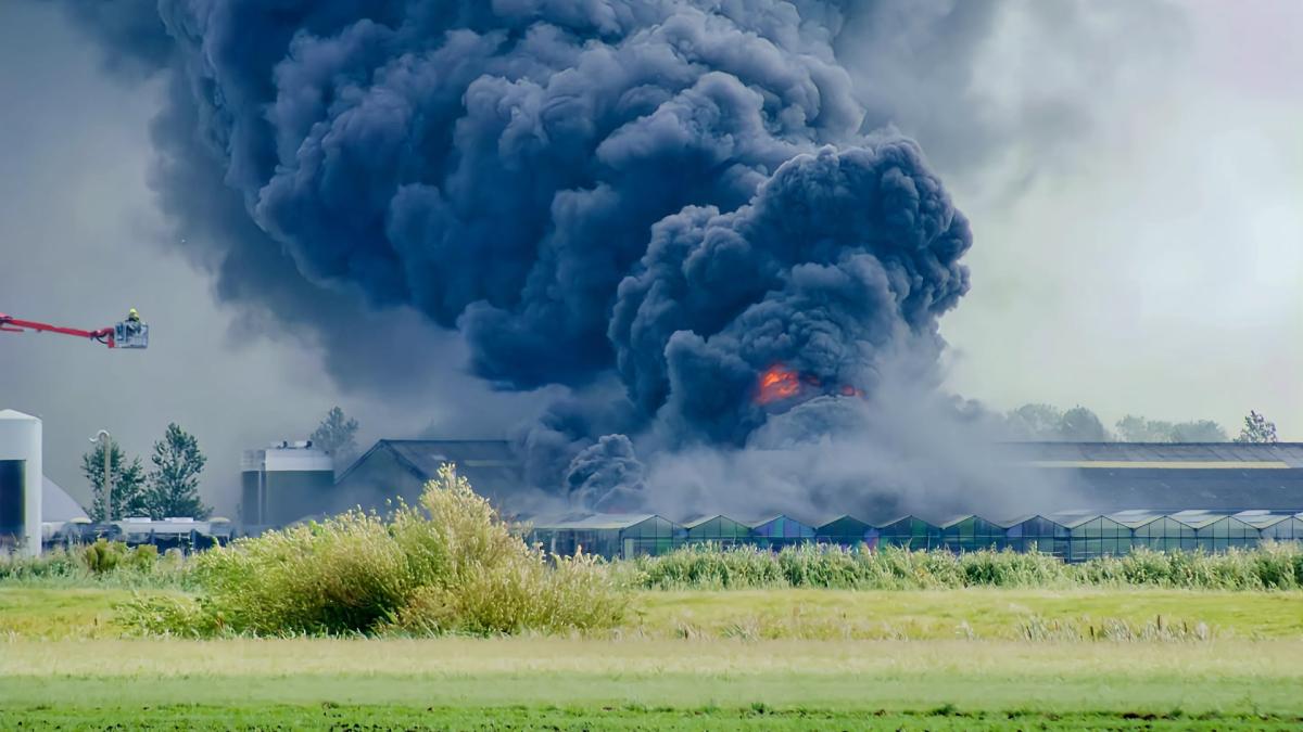 Brandweer urenlang bezig met blussen grote brand Hensbroek, kas met tulpen uitgebrand