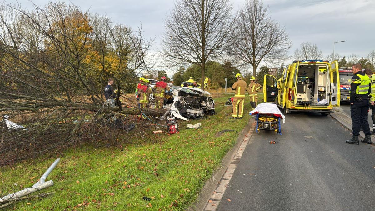 Auto crasht tegen boom in Hoofddorp: twee gewonden, auto in beslag genomen