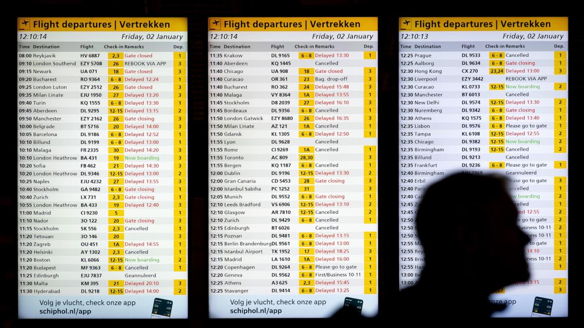 Ook morgen honderden annuleringen op Schiphol door winters weer