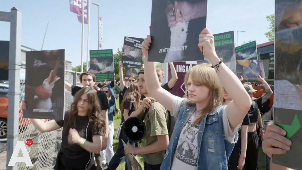 Protest against foie gras at Spaklerweg wholesaler