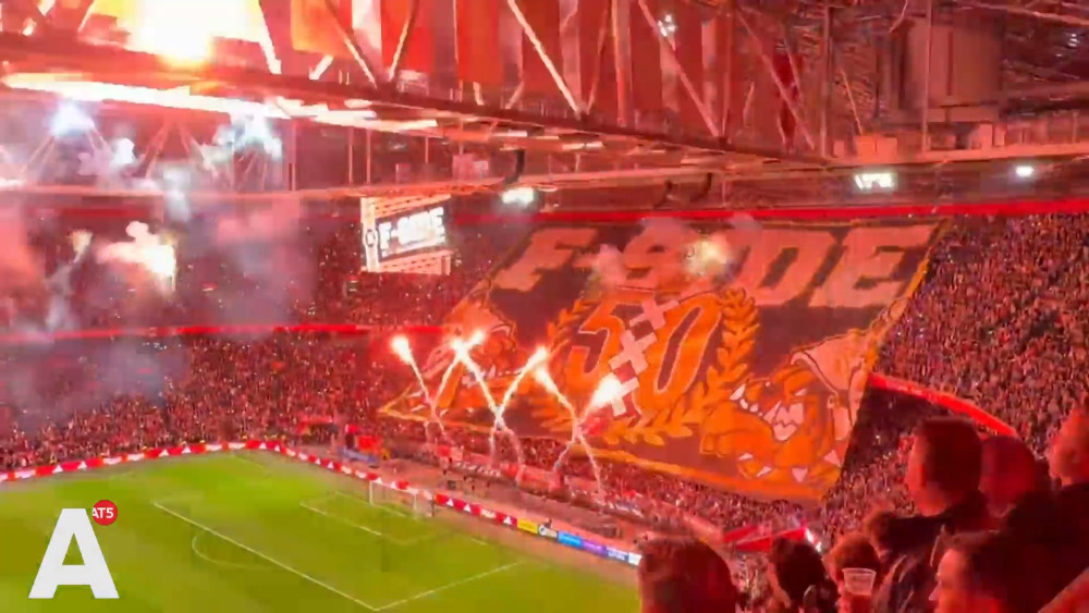 Ajax hardcore fans celebrate 50th anniversary with fireworks in Johan Cruyff Arena